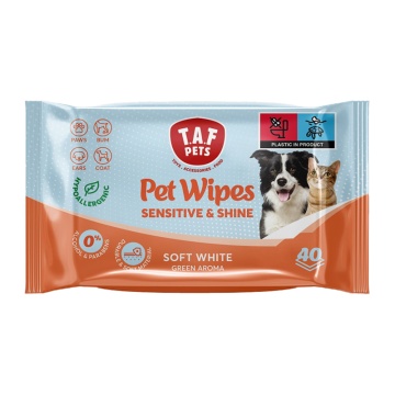 TAF PETS ΥΓΡΑ ΜΑΝΤΗΛΑΚΙΑ ΚΑΘΑΡΙΣΜΟΥ SENSITIVE & SHINE SOFT WHITE 40TEM