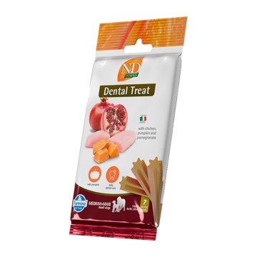 N&D TREATS PUMPKIN GRAIN FREE ADULT MED/MAXI CHICKEN & POMEGRANATE 110GR