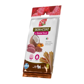 N&D TREATS QUINOA GRAIN FREE ADULT MINI SKIN & COAT VENISON 60GR
