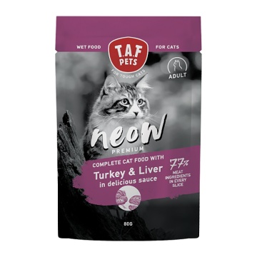 TAF PETS NEOW ADULT TURKEY & LIVER 80GR ΚΟΜΜΑΤΑΚΙΑ  ΓΑΛΟΠΟΥΛΑ & ΣΥΚΩΤΙ ΣΕ ΣΑΛΤΣΑ