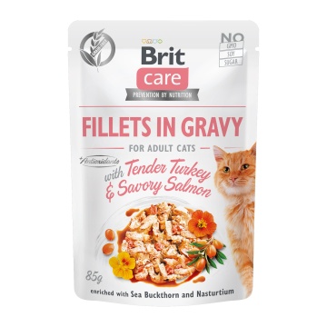 BRIT CARE CAT FILLETS IN GRAVY TURKEY & SALMON 85GR