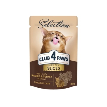 CLUB 4 PAWS SELECTION ADULT SLICES RABBIT & TURKEY GRAVY 80GR