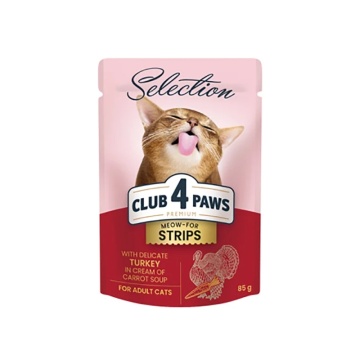 CLUB 4 PAWS SELECTION ADULT STRIPS TURKEY CREAM 85GR