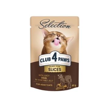 CLUB 4 PAWS SELECTION ADULT SLICES VEAL & VEGETABLES JELLY 80GR